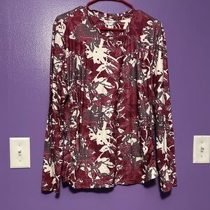 Christopher & Banks Maroon and White Floral Long Sleeve Top athletic wear